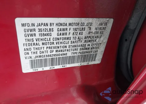 2009 Honda Fit Sport z USA, uszkodzony, nr VIN JHMGE88629S024940